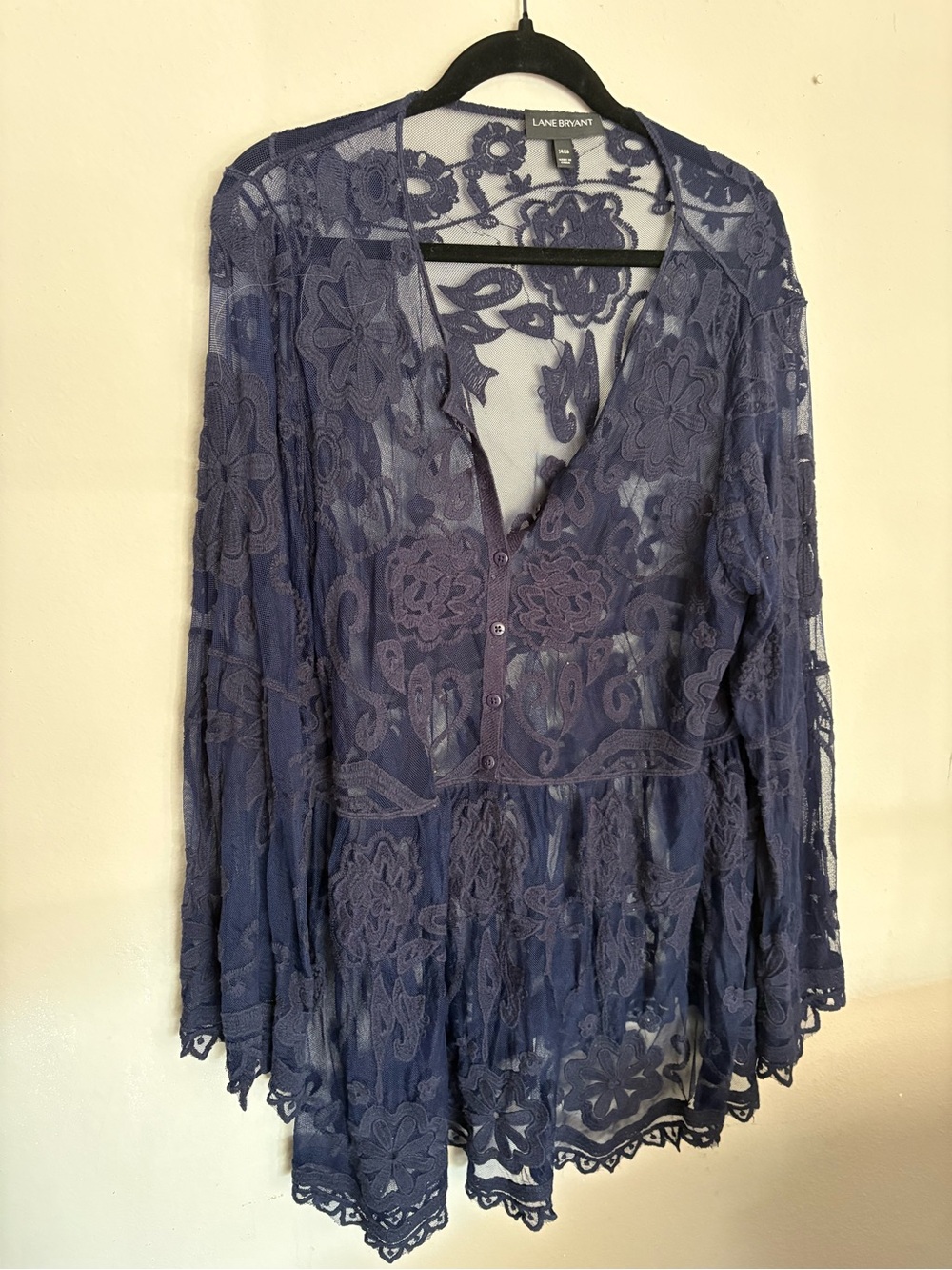 Lane Bryant Navy Floral Lace Peplum Button-Front Tunic